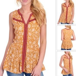 Boho Floral Print Embroidered Tape Ribbon Top